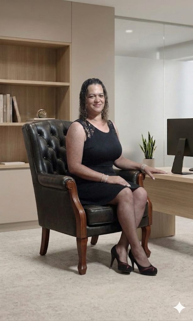 Luciana Braga dos Santos sorrindo no consultório